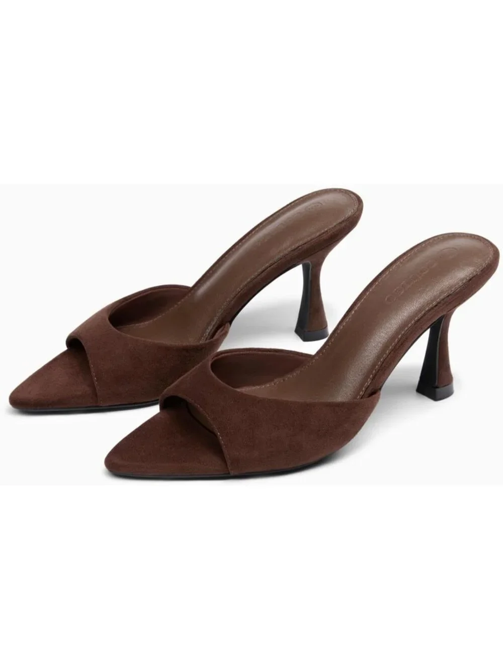 Women's Brown Faux Suede Comfortable Slip On Backless Pointed Peep Toe Sandals